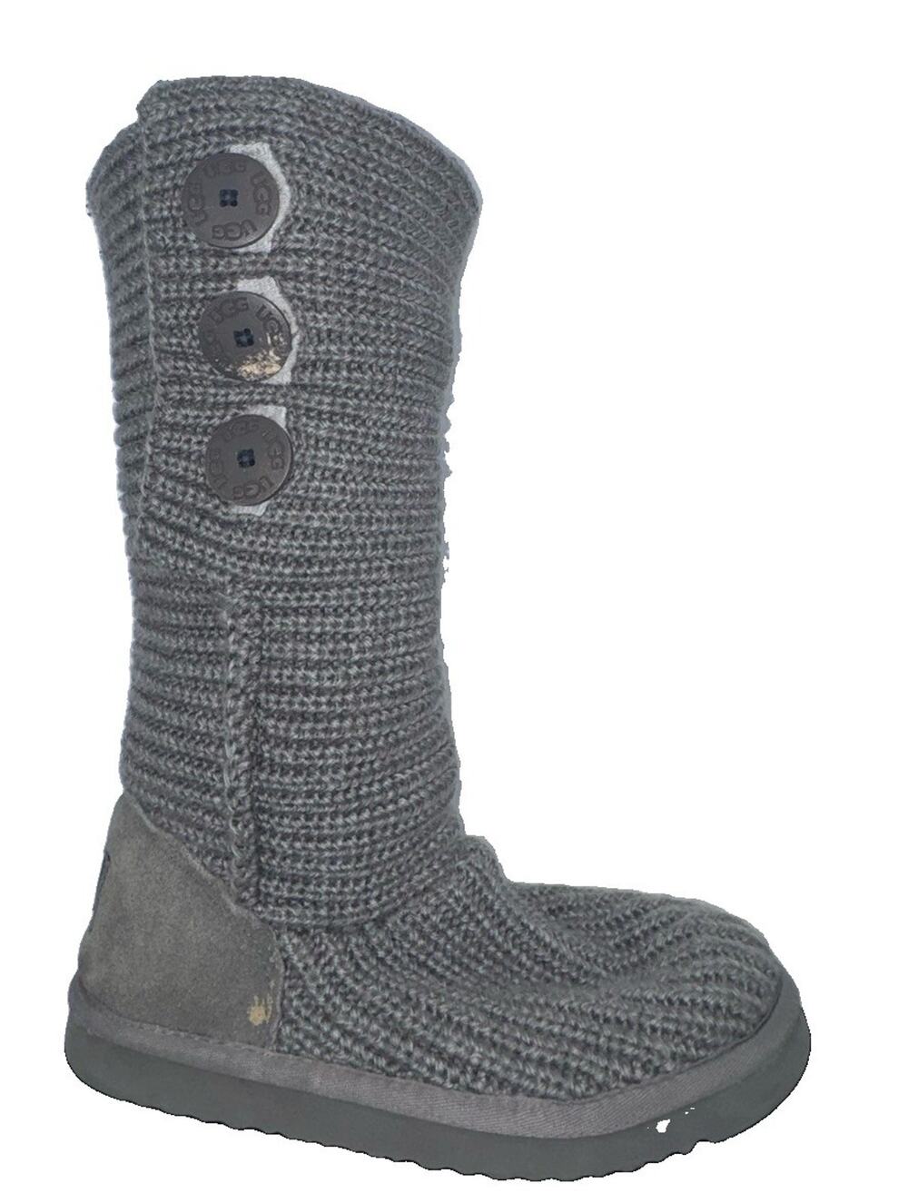 UGG Cardy #5819 3 Button Gray Classic Tall Knit Sweater Boots Womens Sz 7/38
